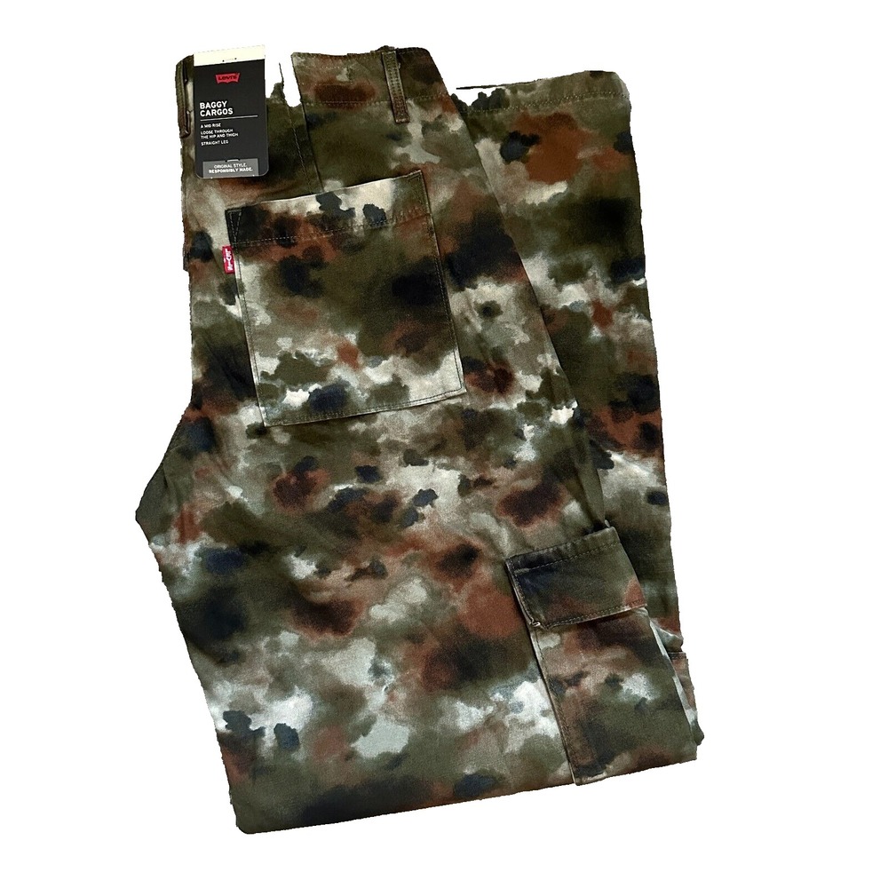 Levi's Premium Women's Pants Baggy Camo Cargo Watercolor 26x30 (28x30) $108 NEW